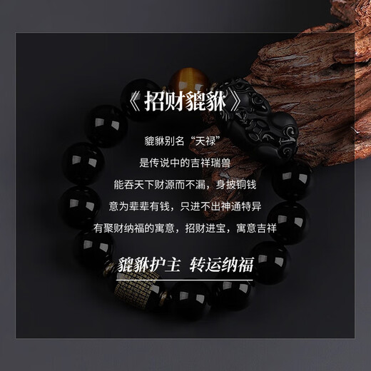 BJYL Obsidian Bracelet Lucky Pixiu Bracelet Men's Transport Beads Tiger Eye Stone Jewelry Gift for Boyfriend and Husband Lucky Pixiu Heart Sutra Obsidian Bracelet-12mm