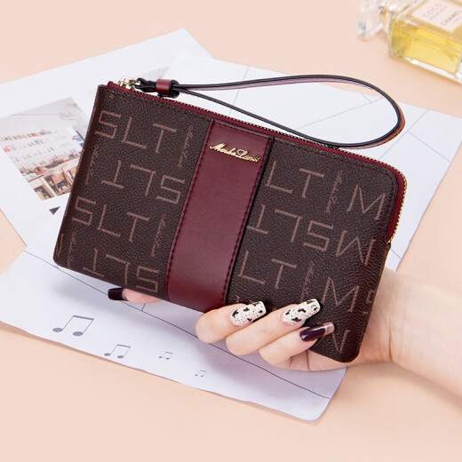 MashaLanti clutch women's wallet clutch bag long coin purse mobile phone bag birthday gift for girlfriend and wife burgundy