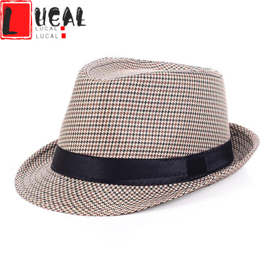 LUCALY men's top hat, high-end hat, men's summer British jazz hat, Korean style trendy small top hat, sun hat, middle-aged travel hat, young man, light gray, one size fits all for adults [56-58cm]