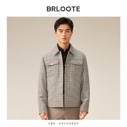 巴鲁特（Brloote）夹克男士千格鸟时尚纯羊毛工装茄克外套秋冬 黑白 175/96A