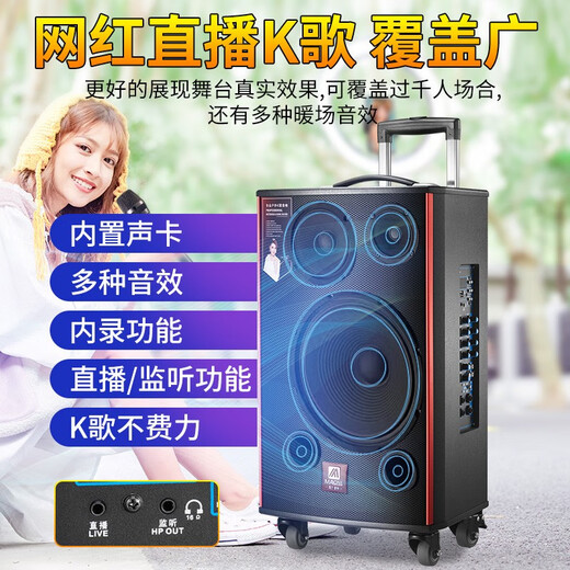 MALONE Outdoor Heavy Bass Internet Celebrity Live Broadcast Karaoke Mobile Trolley Square Dance Speaker High Power Portable Wireless Bluetooth Speaker M-150 15-inch Lead-Acid Battery + 2 Microphones + Gift