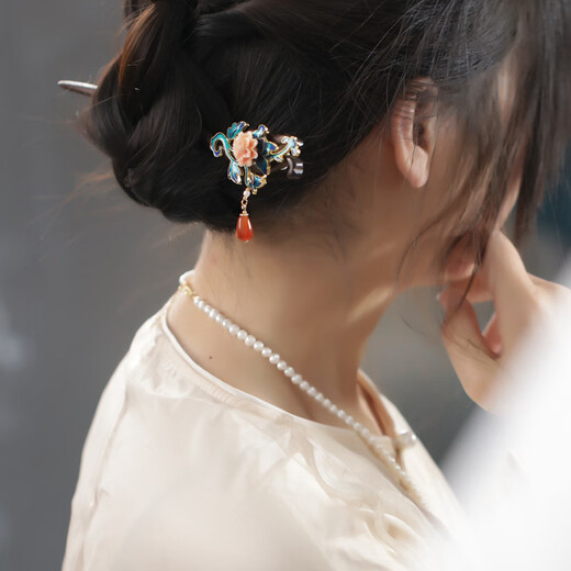 Handmade vintage cloisonné hairpin hairpin burnt blue antique style crested hairpin ancient costume tassel step shake daily Hanfu accessories Yu Rui hairpin