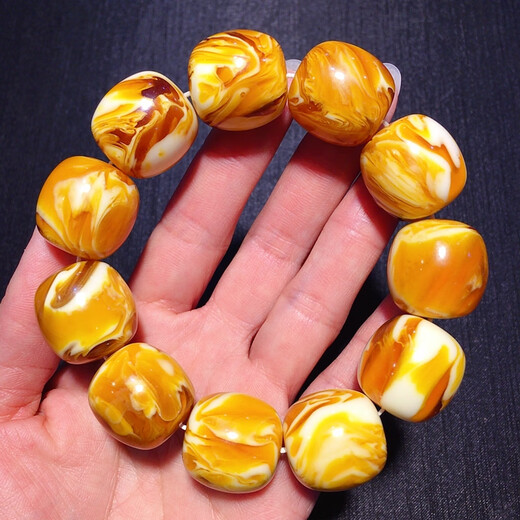 Fat Donglai's same old Russian beeswax bracelet for men and women, 925 silver bracelet, best friend couple's turquoise transfer bead diameter 12mm transfer bead bracelet