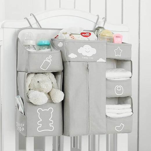 Crib Storage Hanging Bag Crib Storage Bag Hanging Bag Bedside Diaper Storage Newborn Bedside Storage Bag Light Gray (Upgraded to Larger - Adjustable Hook)