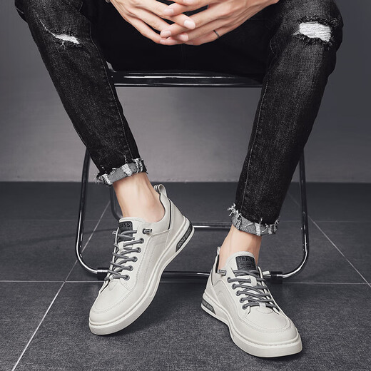 Changxiang Huili Men's Shoes Autumn 2025 Men's Running Versatile Shoes Men's Leather Light Casual Leather Shoes Non-Slip Sports Sneakers Men's White 40