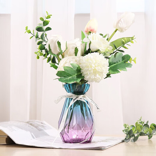 TaTanice glass vase vase dry flower artificial flower hydroponic flower arrangement rose lily rich bamboo living room decoration