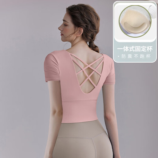 LULULMCCTN nude fitness yoga clothes women's sports tops Pilates professional training with chest pads quick-drying running tights for women black XL