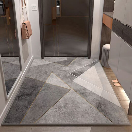 Feather pocket entrance door floor mat entrance floor mat entrance non-slip door mat household light luxury stain-resistant water-absorbent door mat TPR-01 80*100cm non-slip gray bottom-loop velvet