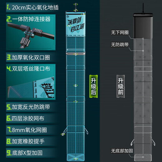 Woding fish guard wild fishing black pit thickened quick-drying square fishing net bag small portable folding new high-end alloy ring mouth 32cm 2.5m square enlarged fish guard (with bag)