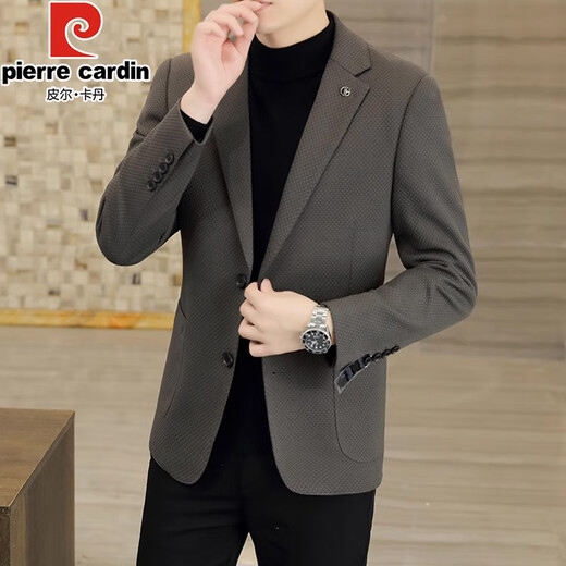 Pierre Cardin high-end casual woolen suit jacket men's autumn and winter new business slim single suit men's woolen suit Khaki XL /180