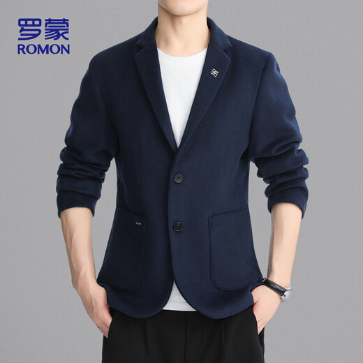 ROMON Woolen Suit Men's Spring and Autumn Business Casual Single Suit Coat Warm Jacket Men XF87 Dark Blue XL