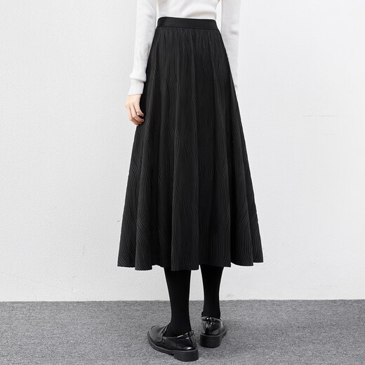 She pool high waist wide skirt women's 2025 autumn new style elastic waist slimming mid-length A-line retro skirt