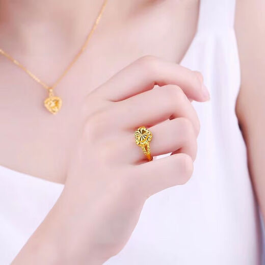 金石通老凤凰老凤凰9镀真金戒指女款心形实心爱心黄金色指环戒子可调节 金9999心形戒指 2.58克即将售价3886元