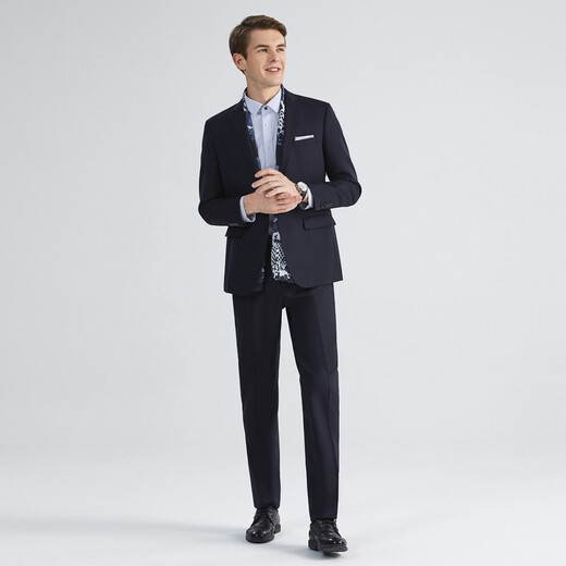 Qipai Contains Wool Qipai Easy-to-Wear Suit Suit Men's Business Gentleman Herringbone Pattern Suit Two-piece Navy Blue 52 B