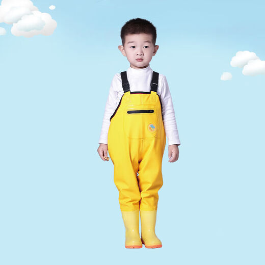 SMVP children's water play one-piece waders, kindergarten waterproof clothes, children's rain boots for children, men's and women's fishing rain pants, beach green - children's overalls zipper pockets 24 (shoe inner length 15CM)