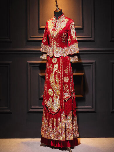 Gangda Chinesische Hochzeitskleid XiUhe Anzug Braut 2024 Neues Hochzeit chinesisches Kleid kleiner Drache und Phoenix -Kleid Großgröße Hochzeitskleid Daiman [Hinzufügen von Schal hinzufügen] m