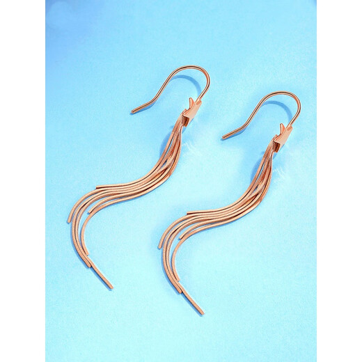 Haikayi light luxury 18k five-pointed star long tassel earrings for women rose gold ear hooks earrings star earrings slimming five-pointed star snake bone tassel ear hooks 1 pair - rose gold