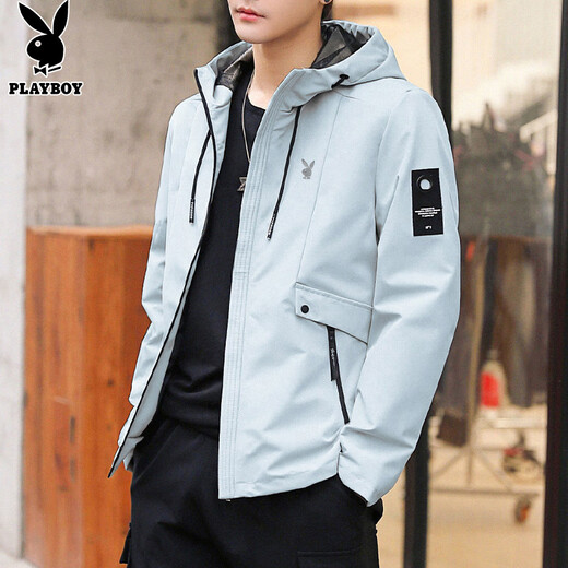 Playboy (PLAYBOY) coat men's jacket men's autumn and winter men's casual workwear hooded trendy tops black-XL