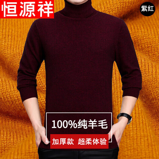 Hengyuanxiang Turtleneck Men's Wool Sweater 100 Pure Wool Knitted Bottoming Sweater Thickened Warmth Autumn and Winter Turtleneck - Black L 175 Size Suitable for 140-155 Jin Jin equals 0.5 kg