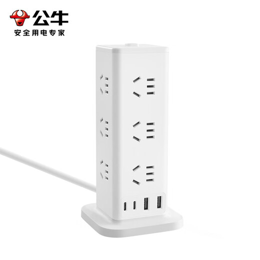 Bull vertical socket desktop power strip drag strip office three-dimensional socket multi-purpose plug-in multi-function plug-in board with line USB charging plug-in tower type wiring board 1.6 meters UL1012U 16 jack/with USB
