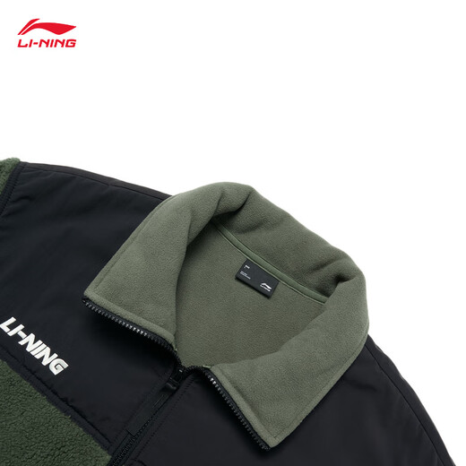 Li Ning Polar Fleece Plus Velvet Knitted Jacket Autumn and Winter Couple Style Warm Stitching Retro Versatile Imitation Sheep Velvet Jacket Thyme Green (841 Styles)-3 S
