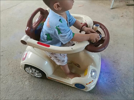 LETSFIND children's mini motorcycle children's electric car four-wheel dual drive remote control stroller men's and women's motorcycle indoor car beige + self-driving without remote control + early education dual drive