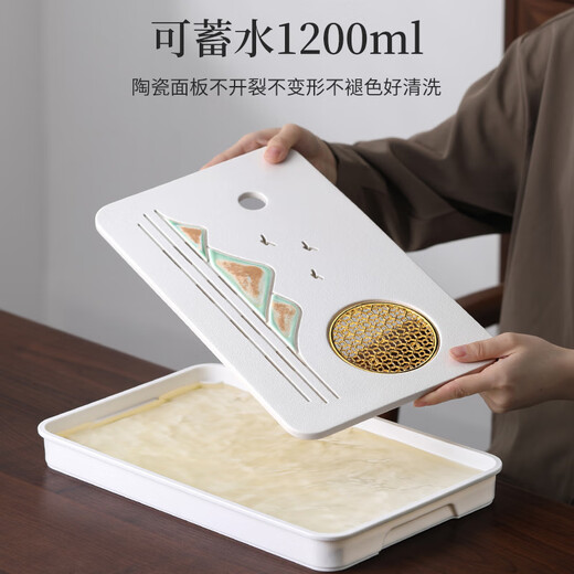 Shangyanfang mutton-fat jade porcelain Kung Fu tea set complete set of high-end tea sets with tea trays for home and office tea tureens teapots teacups 1 ink tureen (light version)