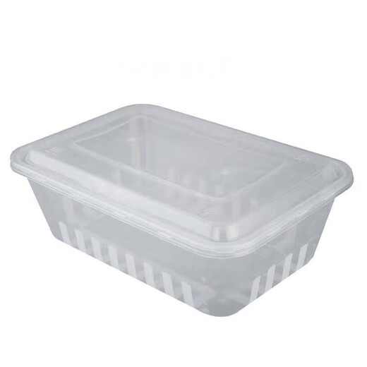 Rectangular disposable lunch box plastic takeaway packaging box large transparent tableware fast food round lunch box with lid rectangular 1000ML transparent (20 pcs with lid)
