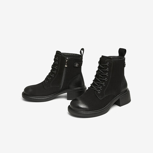 他她（TATA）牧野山林粗跟复古马丁靴女靴子英伦加绒冬短靴新WZQ02DD4 黑色（马丁靴） 34