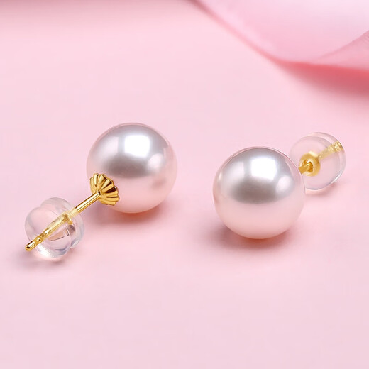 Queen of Pearls 18k gold akoya seawater pearl earrings strong light high-end small light bulb earrings birthday gift for women