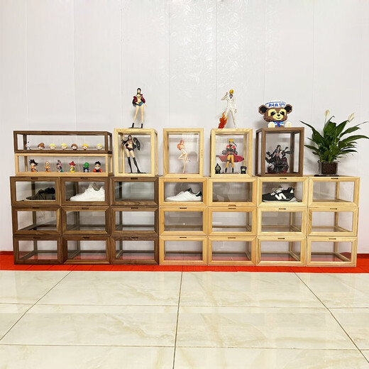 Original Heart Like Snow can be stacked with solid wood shoe boxes, transparent sneaker storage boxes, blind boxes, wooden Bubble Mart display boxes, cherry wood + tempered glass display boxes, single