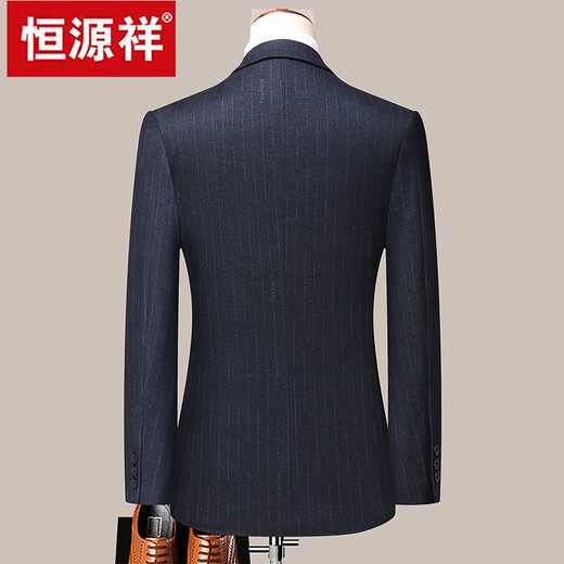 Hengyuanxiang Striped Suit Men's Autumn and Winter Business Men's Wear Middle-aged Formal Anti-wrinkle and Iron-Free Suit Blue Vertical Stripe 170 Code/M Code (105-125 Jin Jin equals 0.5 kg)