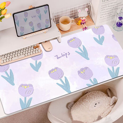 Ye Yu purple butterfly flower mouse pad super large high-value girl wrist guard computer office writing mat table pad RK-3893丨Purple thickened lock edge 57 cm * 33 cm 2MM