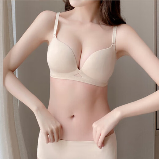 Xuansifu brand underwear women's seamless white sexy bra summer thin small breast push-up anti-sagging bra for women Champagne (set) 75/34B