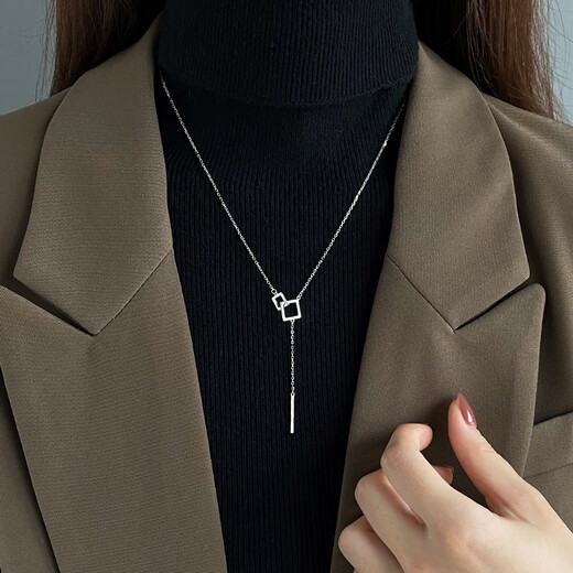 Yinao 925 sterling silver necklace women's earbone new trendy sweater chain autumn and winter niche design clavicle chain pendant neck chain square frame necklace