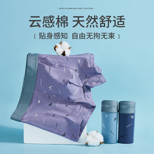 Fenton underwear men's pure cotton 3-pack printed men's thin close-fitting mid-waist boxer briefs