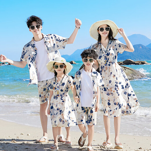 Boonpu's new spring and summer Sanya travel beach skirt, parent-child outfit for photo taking, seaside vacation, slim bohemian dress, retro splash ink print suit, mother's skirt M