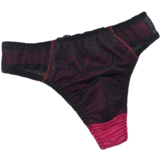 New Japanese style men's and women's sexy smooth, soft and close-fitting concave-convex style men's daily lace thong panties black M