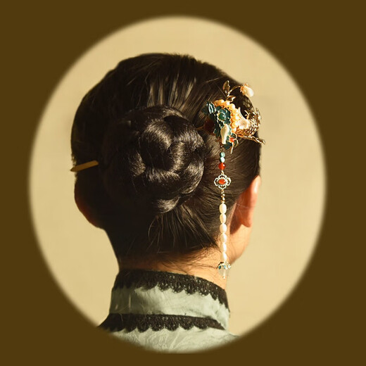 Shijun (SHIJUN) Horse Face Skirt Hairpin Huarong Zhuyu Handmade Hanfu Cheongsam Retro Headdress Imitation Burnt Blue Drop Oil Plate Hair Accessory