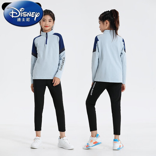 迪士尼（Disney）儿童羽毛球训练服套装男女童秋冬长袖速干紧身衣排球乒乓球运动服 9793粉兰单上衣+2307单裤 S