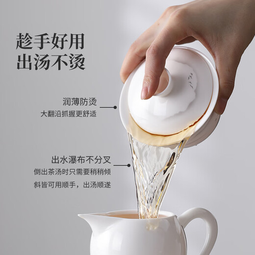 Shangyanfang mutton-fat jade porcelain Kung Fu tea set complete set of high-end tea sets with tea trays for home and office tea tureens teapots teacups 1 ink tureen (light version)