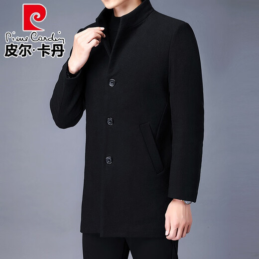 Pierre Cardin high-end men's woolen coat men's winter thickened mid-length wool windbreaker casual solid color woolen coat M921 black 4XL 195/112A (recommended 180-195Jin Jin equals 0.5 kg)