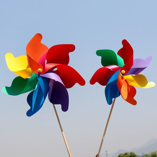 Hi Walk Children's Windmill Toys Colorful Windmill Kindergarten Park Event Decoration Plastic Windmill 42CM Dot Wooden Pole Windmill