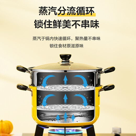 Supor Zhentaixian stainless steel double-layered bottom steamer (vital yellow) EZ26BS08 26cm