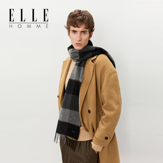 ELLE gift box 100% wool plaid scarf for men autumn and winter warm business versatile Christmas gift birthday