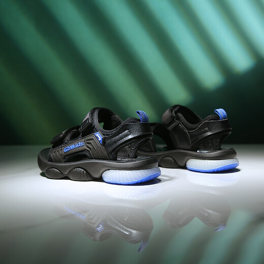 Guireniao children's sandals summer new boys' beach shoes children's soft bottom baby anti-slip soft bottom black and blue 37 (inner length 23.3/foot length 22.8)