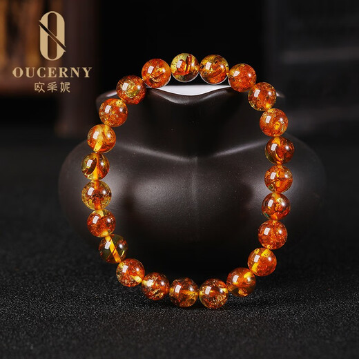 Ouchini Amber Bracelet Natural Raw Stone Exploded Buddha Beads Flower Amber Beads Single Circle Bracelet for Women as a Valentine's Day Gift for Chinese Valentine's Day