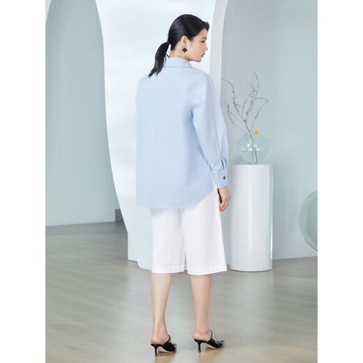 Pink Blue Garderobe Tinte Oriental Printing Modes Casual Hemd für Frauen Sommer lose Hemd 531C695 Moonlight Blue M.