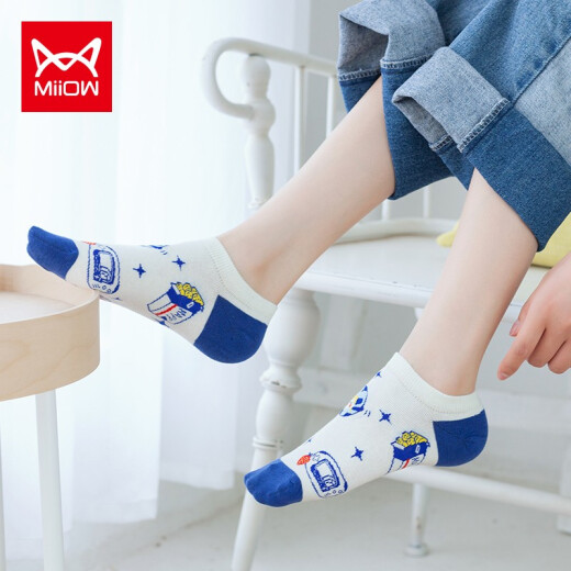 Catman 5 pairs of women's socks for women in spring and summer low-cut shallow mouth socks for women ins fashion Japanese cartoon boat socks for women invisible socks for casual sports sweat-absorbent breathable cotton socks for girls one size