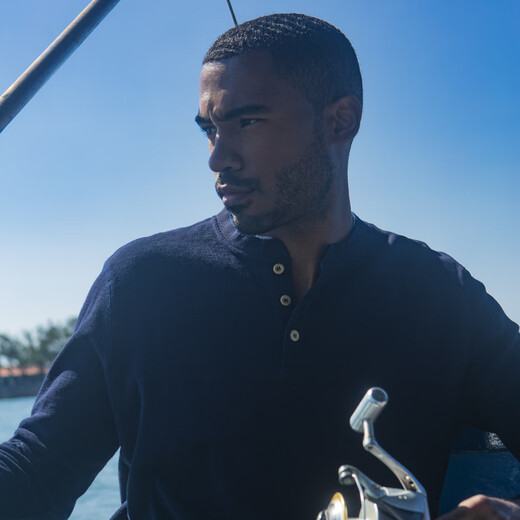 AKCLUBAK Men's New Retro Henry Collar Cotton Bottoming Shirt Simple Casual Long Sleeve T-Shirt Men 2409700 Navy Blue XL